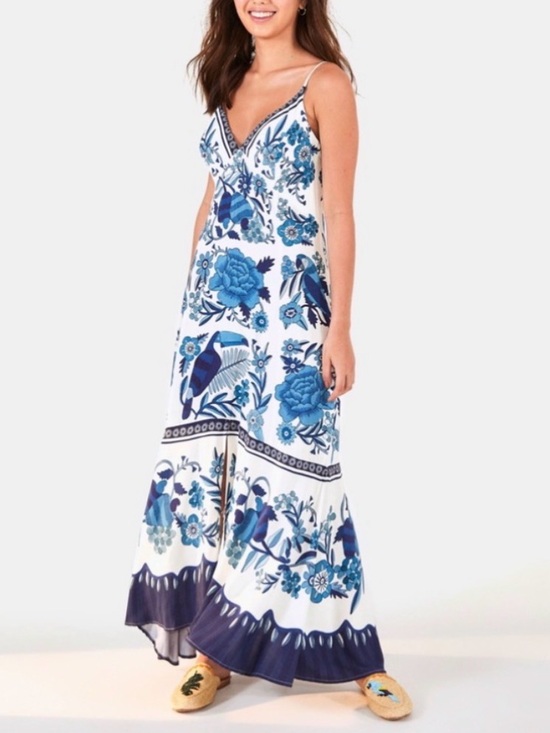 FARM Rio Dresses & Skirts - FARM Rio White Dress with Teal & Navy Floral Print